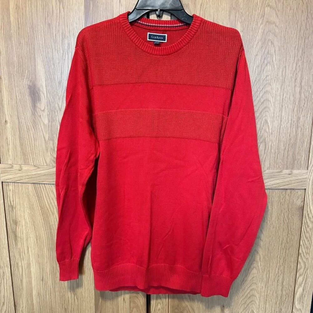 Club Room Macy’s Men's Bold Red Crew Neck Cotton Sweater knit Large